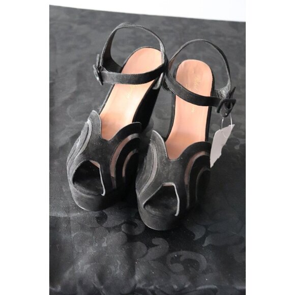 Robert Clergerie Women Size 11 Black Platform Sandals Open Toe Wedge Suede Pumps - Picture 3 of 12
